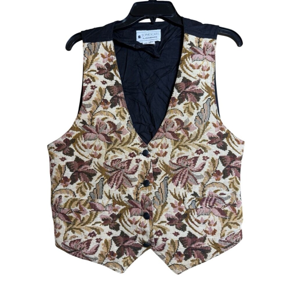 Vintage Sophisticates By Jonathan Martin Tapestry Floral Grandmacore Vest- M